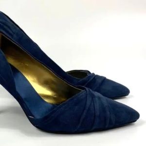 Nine West Suede Ruched Pointed Toe Pumps Blue Suede Heels Size 8.5 M